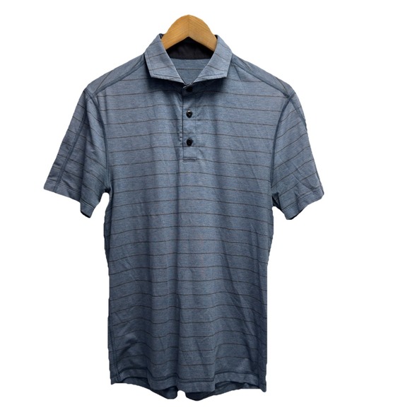 Lululemon Mens Size Small Blue Striped Evolution Performance Golf S/S Polo Shirt - Picture 2 of 4